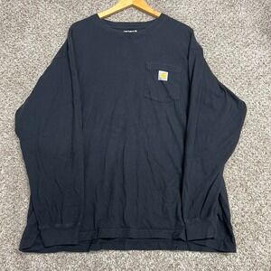 Carhartt Mens 2XL Loose Fit Long Sleeve Pocket T-Shirt Black Cotton K126 BLK